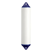 White cylindrical commercial grade fender with blue ends for boat protection