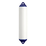 White cylindrical commercial grade fender with blue ends for boat protection