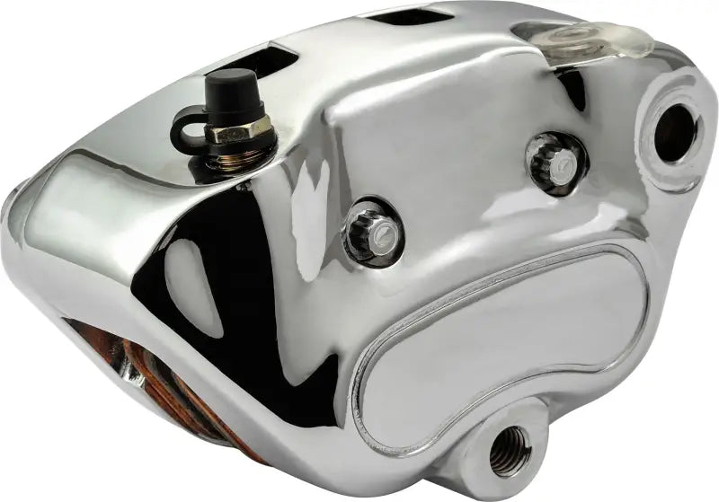 Chrome motorcycle brake caliper assembly for rear tire replacement and optimal braking performance