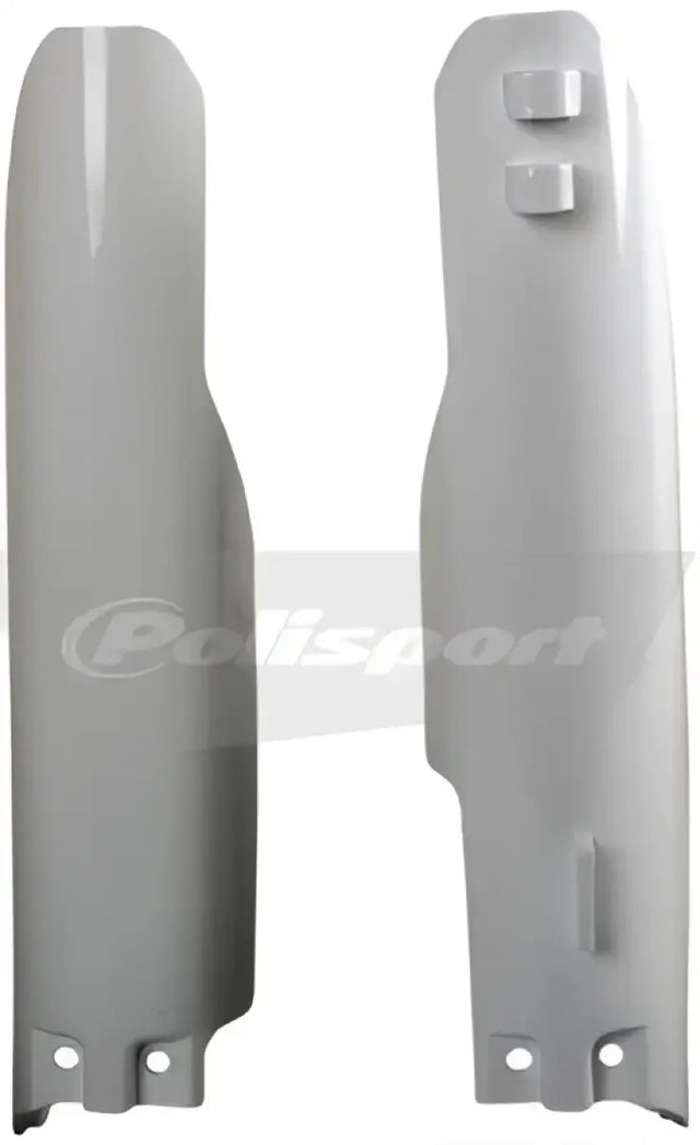 White fork guards for motorcycle, product code 8351100001 by Polisport, high durability and sleek design.
