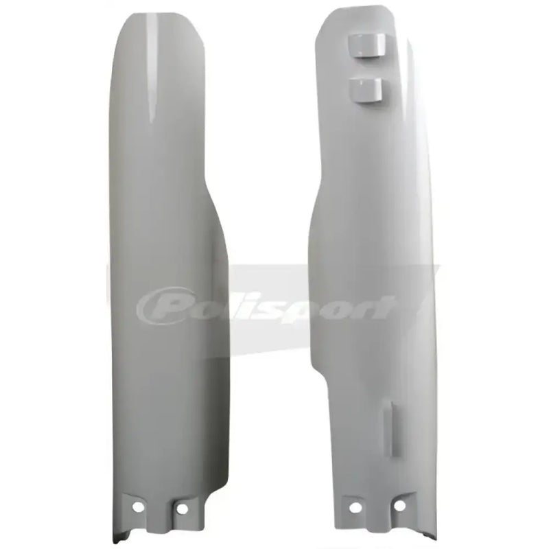 White fork guards for motorcycle, product code 8351100001 by Polisport, high durability and sleek design.