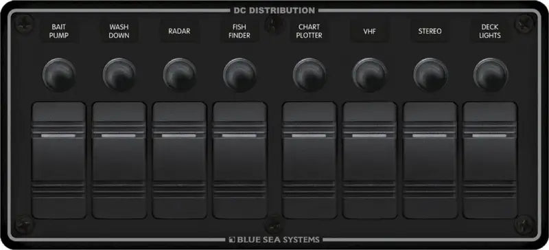8371-BSS Blue Sea Panel H2O 12Vdc Clb 8Pos Blk H