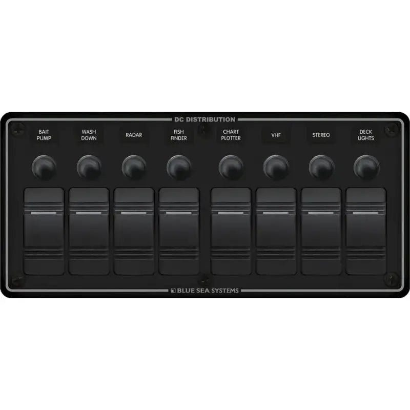 8371-BSS Blue Sea Panel H2O 12Vdc Clb 8Pos Blk H