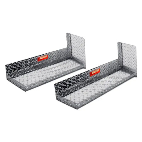 Two diamond-plated aluminum truck bed storage shelves from Owens Classicpro Series Diamond 4