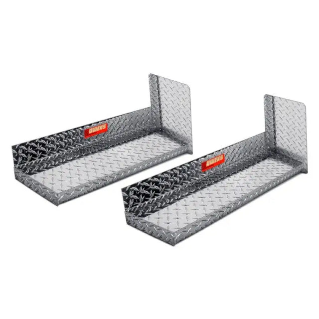 Two diamond-plated aluminum truck bed storage shelves from Owens Classicpro Series Diamond 4