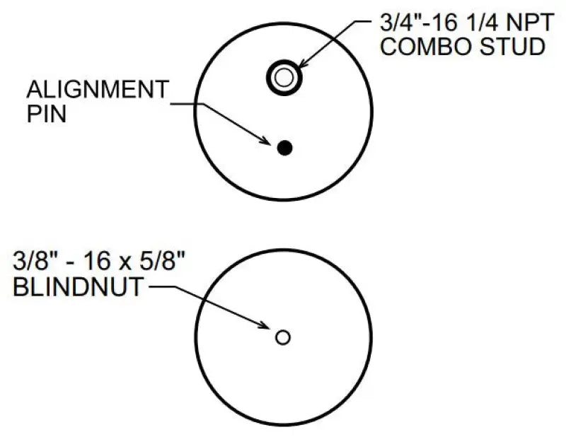 Detailed diagram of Firestone 8401 224Cz 3/4 Off Bnctr-Red Label showing alignment pin and 3/8"-16 x 5/8" blindnut.