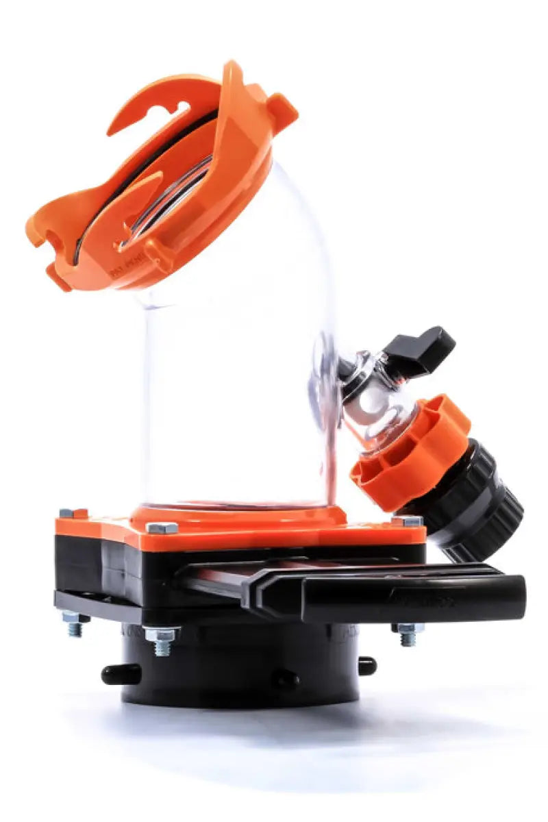 Orange and black RV sewer hose flush valve with Dorman 22-18Ga prll conn for easy hookup