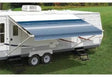 Image of an RV equipped with a 86148D8D Carefree/Co. Fiesta-Blk 14'Dsbg Dbg awning in blue stripes, showcasing stylish design, durable construction, and spacious coverage, ideal for off-road and outdoor living,Exterior Parts & Accessories,RV Sun and Shade Solutions Awnings and Parts for Ultimate Comfort,AVADA - Best Sellers