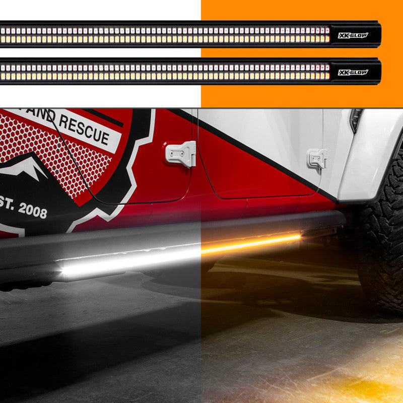 XK Glow Jeep & Truck Running Board Light w/ Turn Signal 2x60in White + Amber - XK041021