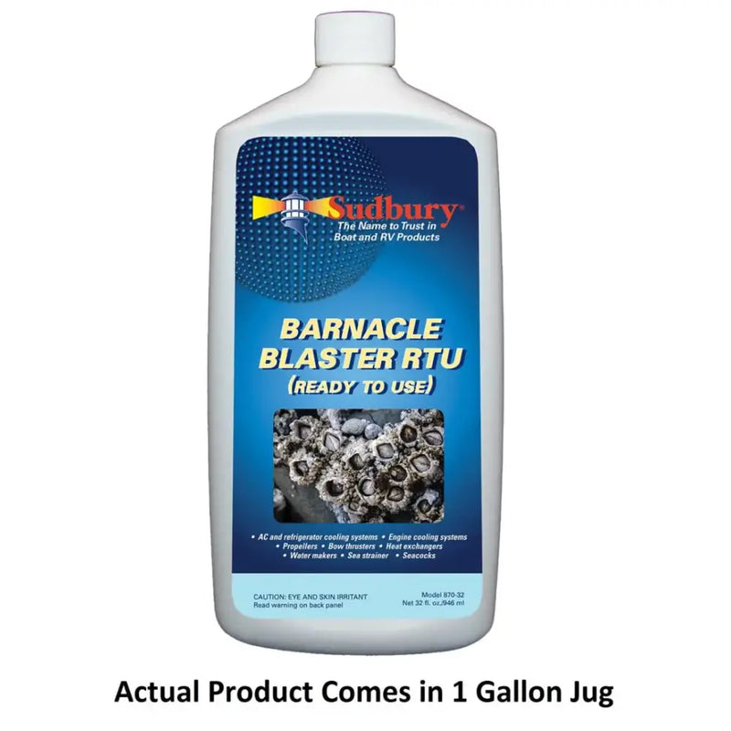 Sudbury 870-128 Barnacle Blaster Ready To Use, powerful marine growth remover in 1-gallon jug for boats and watercraft.