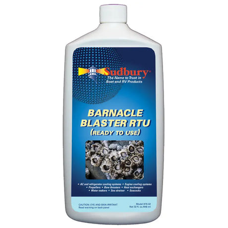 Sudbury Barnacle Blaster RTU - Powerful ready-to-use barnacle remover, effective on various surfaces, 32 oz bottle. Model 870-32.