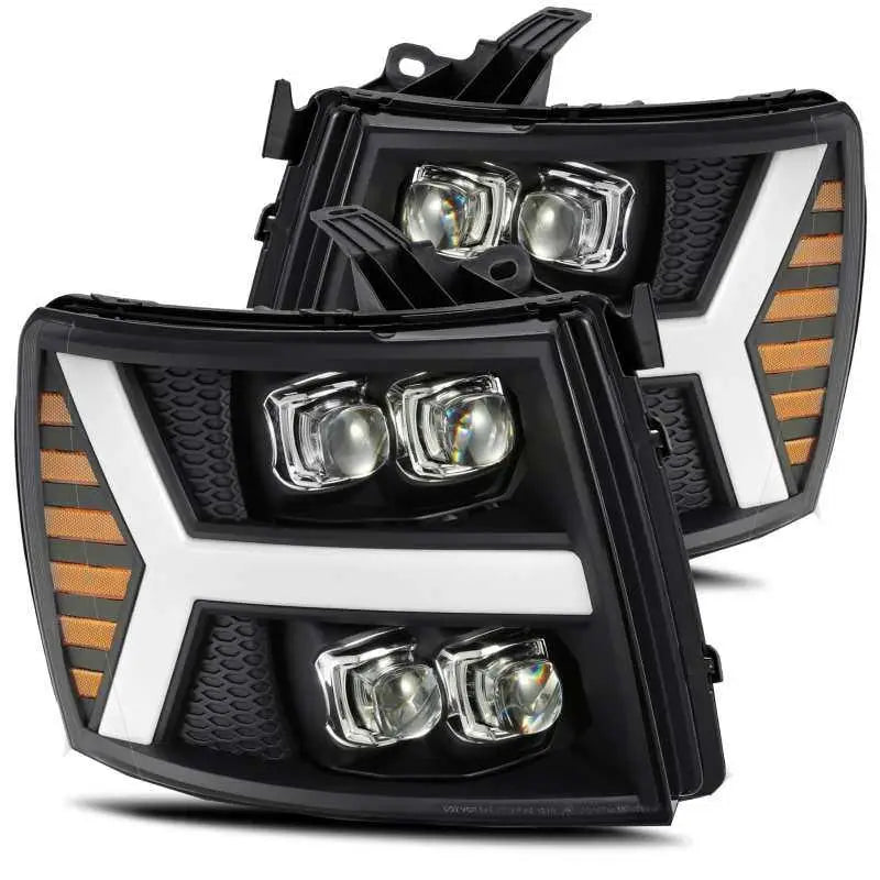 AlphaRex 880209 AlphaRex 07-13 Chevy 1500HD NOVA LED Proj Headlights Plank Style Matte Blk w/Activ Light/Seq Signal