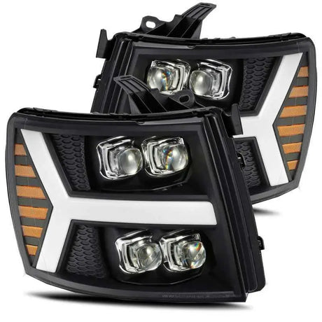 AlphaRex 880209 AlphaRex 07-13 Chevy 1500HD NOVA LED Proj Headlights Plank Style Matte Blk w/Activ Light/Seq Signal