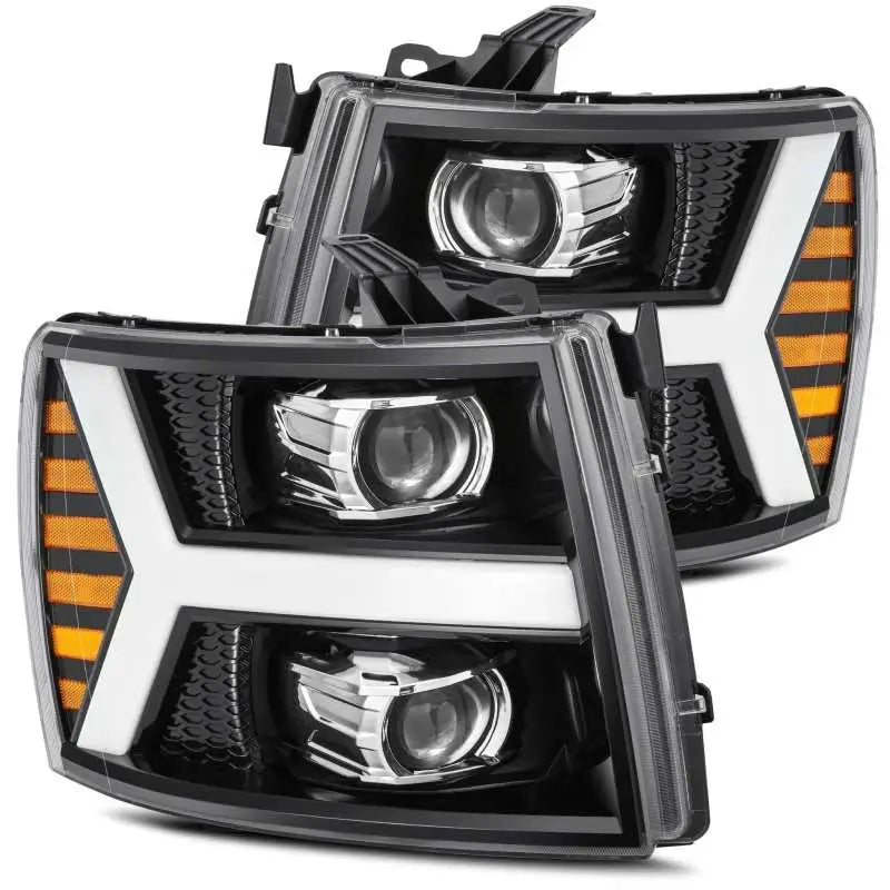 AlphaRex 880223 880223 AlphaRex 07-13 Chevy 1500 LUXX LED Proj Headlights Plank Style Jet Blk w/ Activ Light/Seq Signal/DRL
