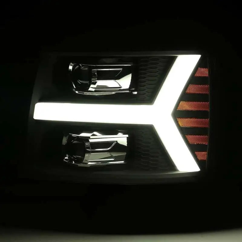 AlphaRex 880223 880223 AlphaRex 07-13 Chevy 1500 LUXX LED Proj Headlights Plank Style Jet Blk w/ Activ Light/Seq Signal/DRL