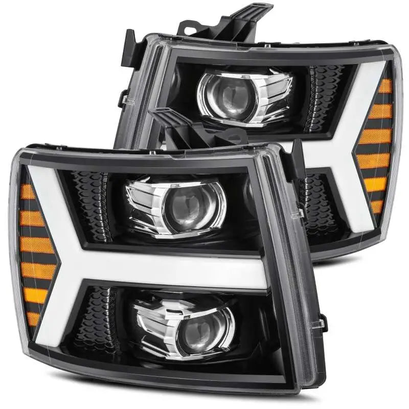 AlphaRex 880223 880223 AlphaRex 07-13 Chevy 1500 LUXX LED Proj Headlights Plank Style Jet Blk w/ Activ Light/Seq Signal/DRL