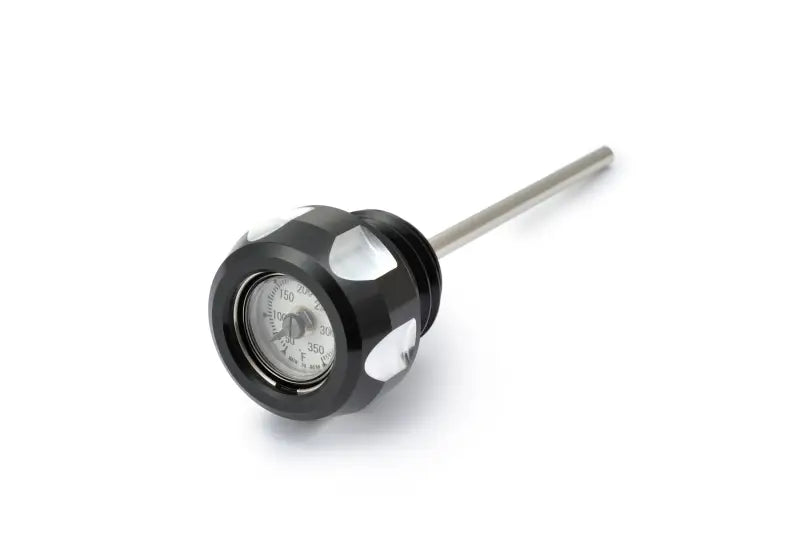 Black and silver oil temp dip stick for measuring oil temperature in engines