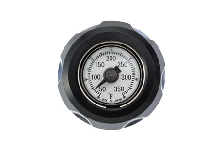 Gray temperature gauge cap for oil temp dip stick on 88252 Harddrive Oil Temp Dip Stick M8 Black And Machined