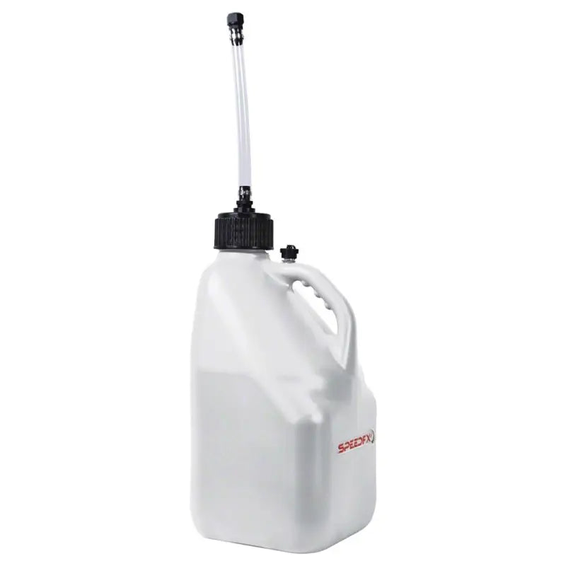 5-gallon Speedfx white utility jug with handle and extended pour spout.