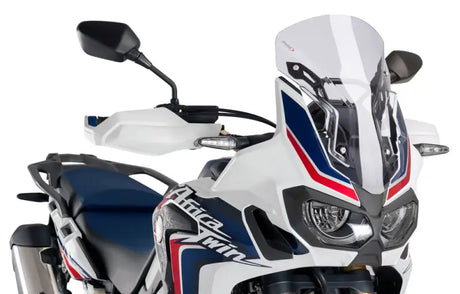 White Africa Twin motorcycle with 8904W Windscreen Racing Clear installed