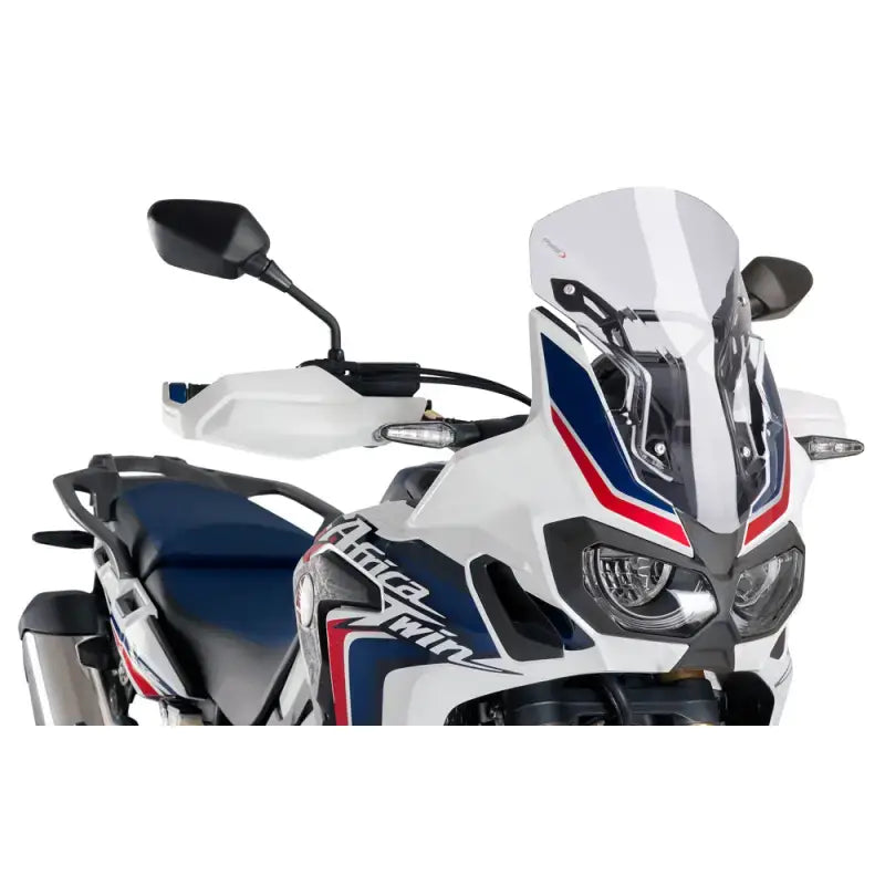 White Africa Twin motorcycle with 8904W Windscreen Racing Clear installed