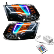 Car headlight set with remote control featuring Oracle Light Halo for Ram 09-18