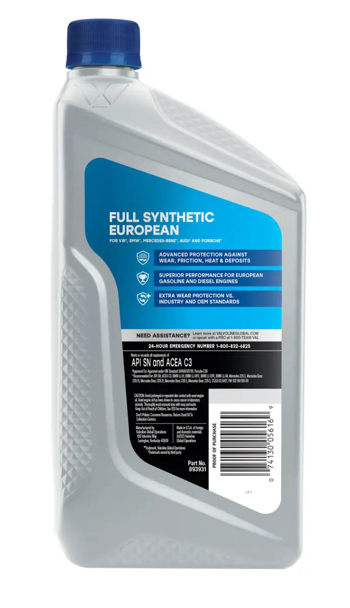 Full synthetic European motor oil Valvoline Val Euro 0W30 for smooth engine performance