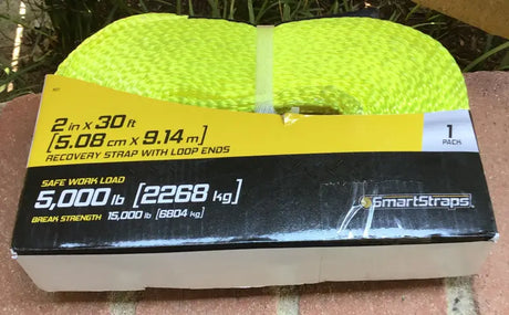 SmartStraps 2in X 30ft Recovery Strap with Loop Ends, safe work load 5,000lb, break strength 15,000lb, 1 pack in Hampton Prod Bin Display