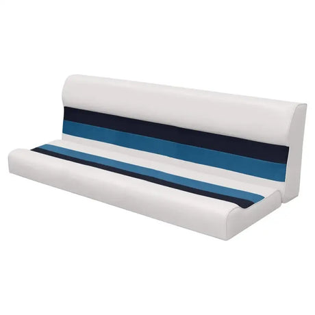 8WD106-1008 Wise Seating Deluxe Series 55' Bench Seat Cushion in white with blue and navy accents.