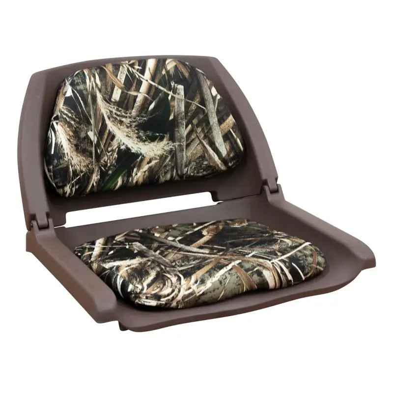 8WD139CLS-B-733 Wise Seating Camo Padded Plastic Fold Down Seat for hunting and fishing, durable and compact design.