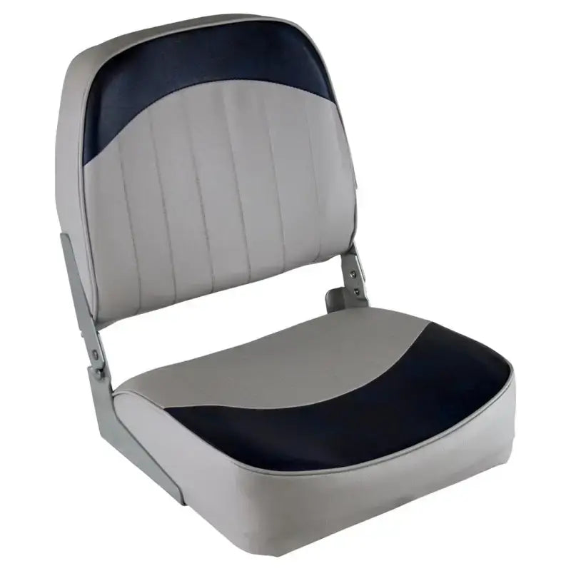 8WD734PLS-660 Wise Seating Standard Low Back Boat Seat in gray and navy marine-grade vinyl with high-density foam padding.
