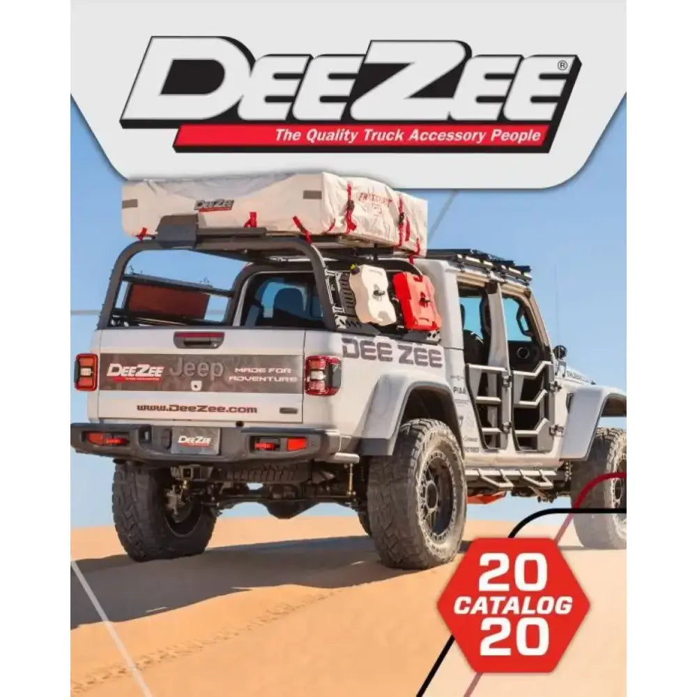 Dee Zee 2020 Catalog and Application Guide showcasing off-road truck fitted with Dee Zee accessories in desert.