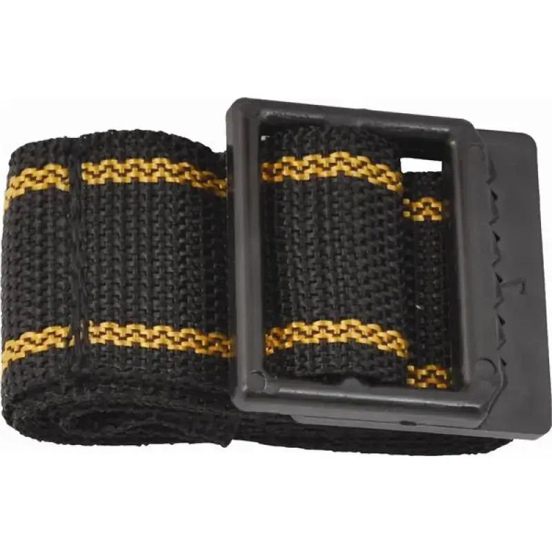 Attwood Marine 40' Battery Strap with metal buckle, rugged black and yellow polyester webbing.