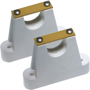 White and gold mounting brackets with andzd straps for Morad M6 bulkhead mounts