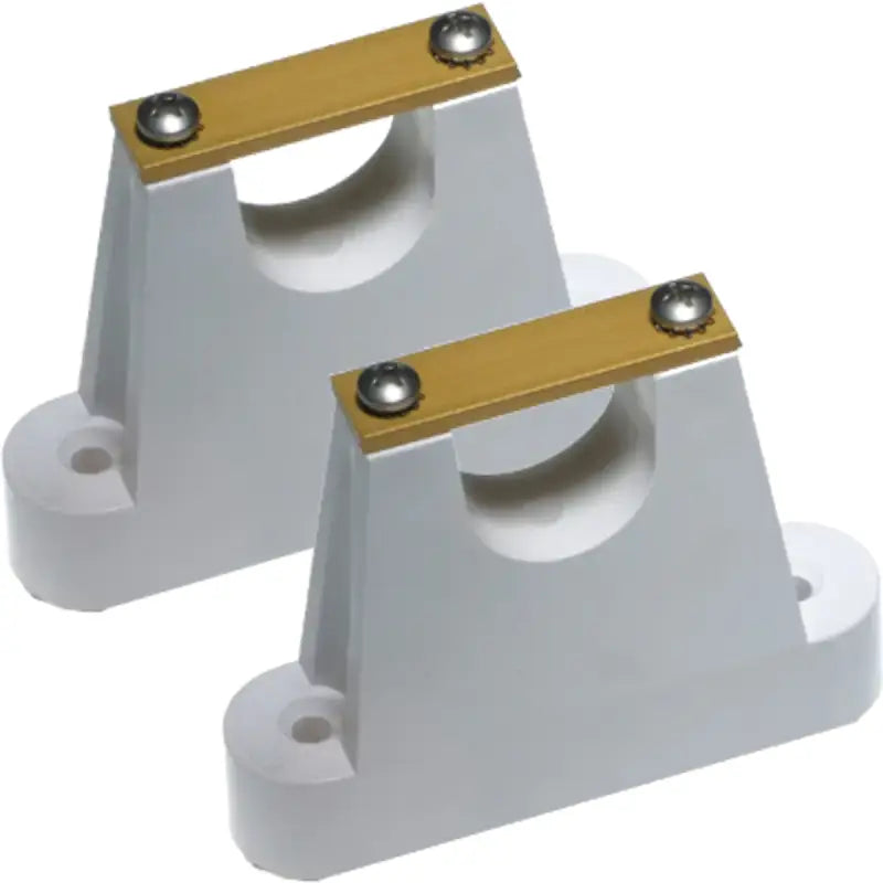 White and gold mounting brackets with andzd straps for Morad M6 bulkhead mounts