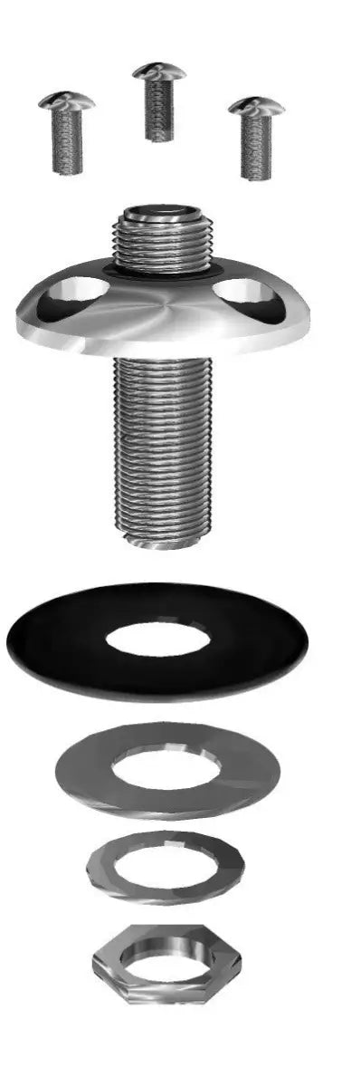 Exploded view of plumbing fixture components for Morad Pad Mount with three holes