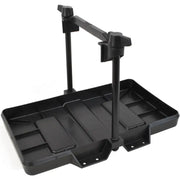 Attwood 9091-5 Marine Battery Tray, durable powder-coated steel with raised sides, pre-drilled mounting holes, and battery hold-downs for secure placement.