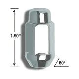 Chrome lug nut with dimensions for Gorilla Acorn Bulge 12Mmx1.75 4Pk