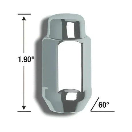 Chrome lug nut with dimensions for Gorilla Acorn Bulge 12Mmx1.75 4Pk