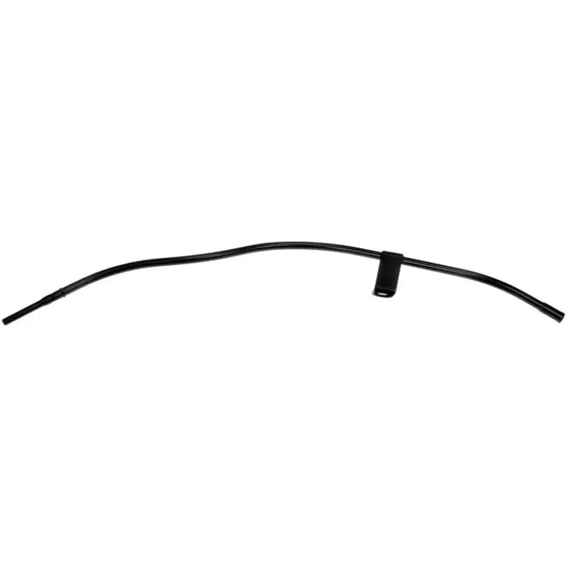 Curved black Dorman dipstick tube with clip for engine maintenance
