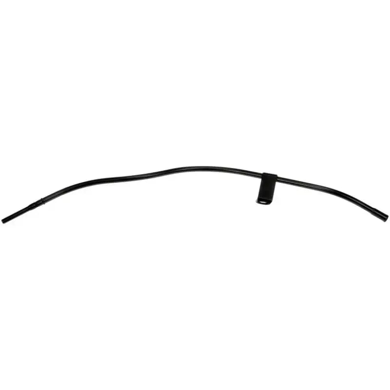 Curved black Dorman dipstick tube with clip for engine maintenance
