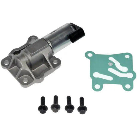 Silver metal valve with gasket and bolts for Dorman VVT Solenoid replacement