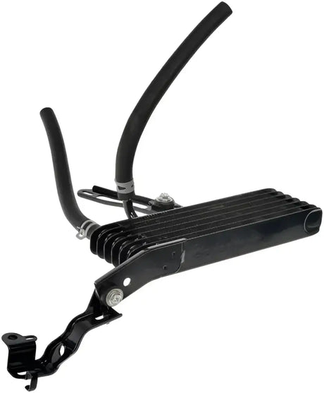 Black oil cooler with hoses and mount for Dorman transmission oil clr upgrade