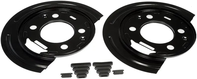 Two black Dorman Dust Shield with rubber parts for car brake protection