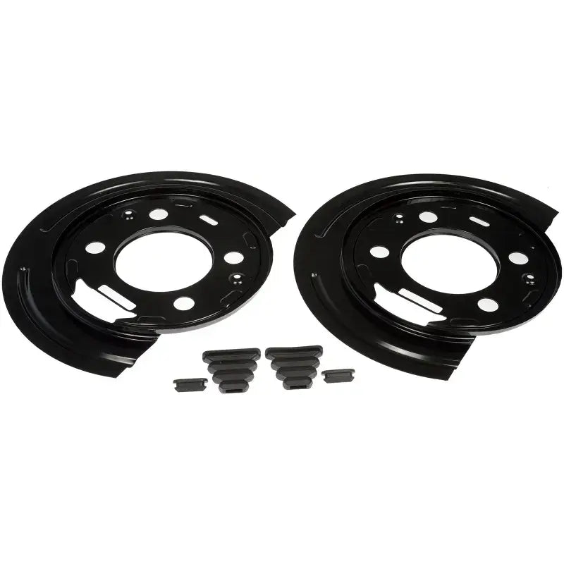 Two black Dorman Dust Shield with rubber parts for car brake protection