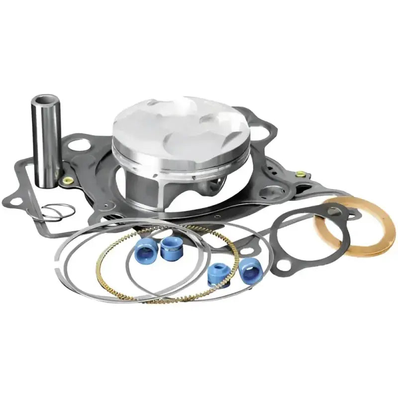 View of engine piston kit with Je Wiseco straight wall pin for engine repair