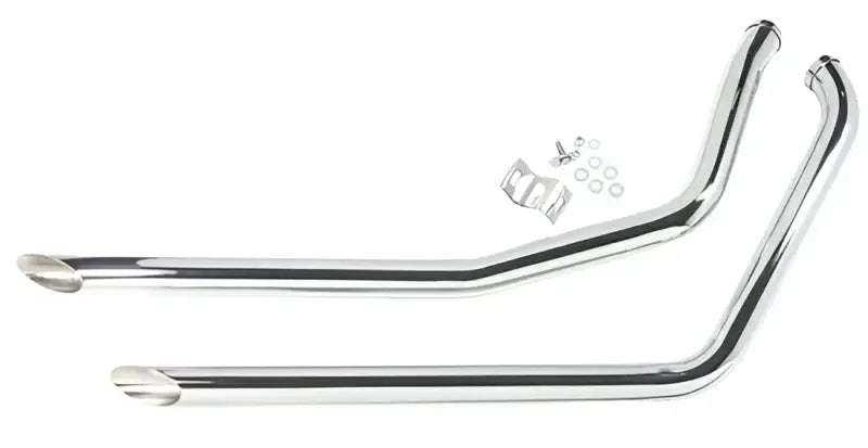Chrome motorcycle exhaust pipes on Sawicki 2in1 Full Length Cannon in stainless steel
