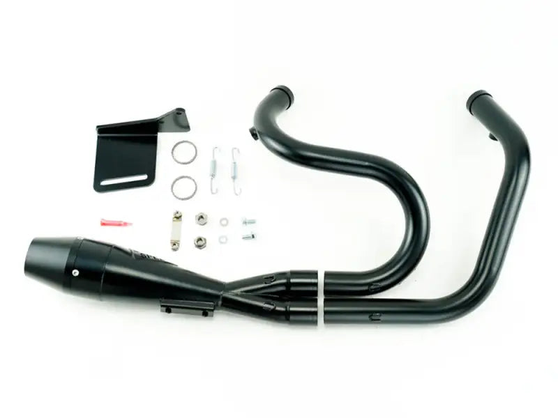 Black motorcycle exhaust system with merge collectors and swept-up muffler for 2in1 TC Softail