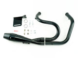 Black motorcycle exhaust system with merge collectors and swept-up muffler for 2in1 TC Softail