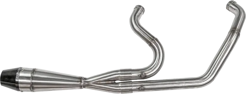 Silver brushed stainless steel shorty exhaust system with conical muffler for Softail